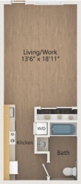 a floor plan of a living room with a bathroom and a sink