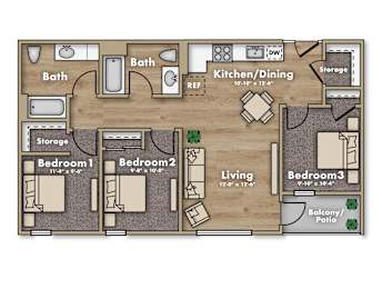 3 Bedroom Floor Plan at Terracina Vista, Portland
