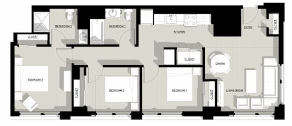 A floor plan of an apartment with various rooms labeled.