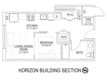 Studio 1 Bath 495 Sq.Ft. Atlantic Floor Plan at Heritage Court, Ewing, NJ, 08628
