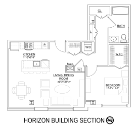 1 Bed 1 Bath 843 Sq.Ft. Camden Floor Plan at Heritage Court, NJ, 08628
