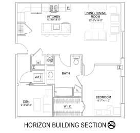 1 Bed 1 Bath 944 Sq.Ft. Hudson Floor Plan at Heritage Court, New Jersey, 08628