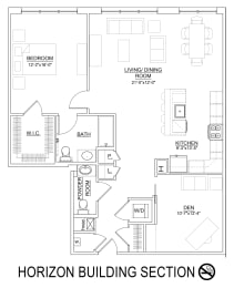 1 Bed 1,5 Bath 1,213 Sq.Ft. Ocean Floor Plan at Heritage Court, New Jersey