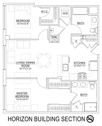 2 Bed 2 Bath 994 Sq.Ft. Passaic Floor Plan at Heritage Court, NJ, 08628