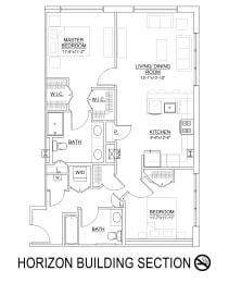 2 Bed 2 Bath 1,037 Sq.Ft. Sussex Floor Plan at Heritage Court, Ewing
