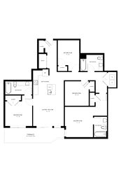 A black and white floor plan of an apartment complex.