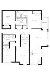 A floor plan of a house with labeled rooms such as a living room, kitchen, and dining room.