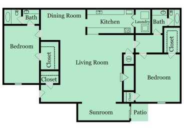 2 bed 2 bath floor plan at Birch Run, Georgia, 30021