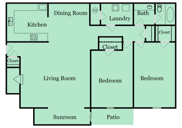 2 bed 1 bath floor plan at Birch Run, Georgia