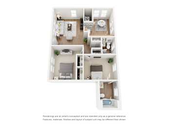 A floor plan of a house with three bedrooms, a living room, a kitchen, and a bathroom.