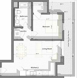 1 Bed B Floorplan at Alena on Haley, Santa Barbara, 93101