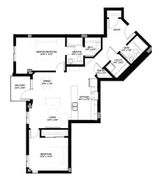 the floor plan of the 2 bedroom suite
