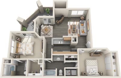 Tresa at Arrowhead Apartments 2 bedroom 2 bath 998 sqft 3D rendering of floor plan
