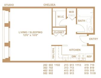 Studio 1 bath at The Pennsylvanian Apartments, Pittsburgh, Pennsylvania