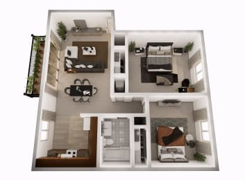 a floor plan of a two bedroom apartment with a bathroom and a balcony