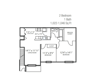  Floor Plan 2 Bed 1 Bath