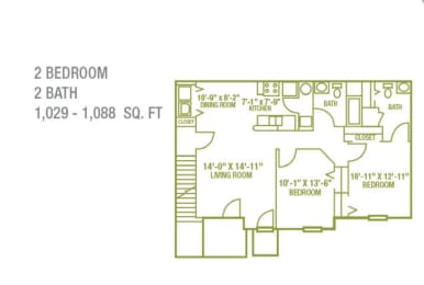  Floor Plan 2 Bed 2 Bath