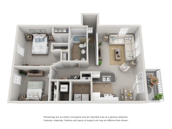  Floor Plan 2 Bed 1 Bath
