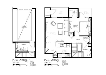 Two floor plans for apartment labeled A3bg.