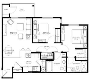 A black and white floor plan of a house with labeled rooms.