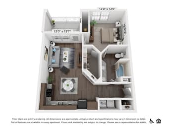 a floor plan of a 1 bedroom apartment