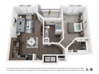 a floor plan of a 1 bedroom apartment