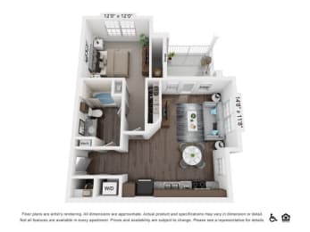 this is a 3d floor plan of a 1 bedroom apartment at the biltmore apartments