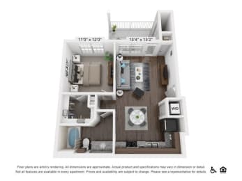a floor plan of a 1 bedroom apartment