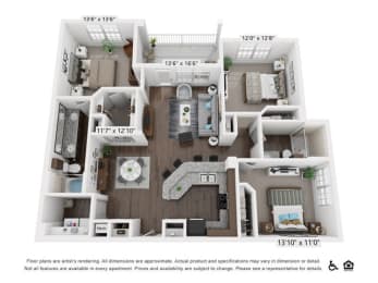 a 3d floor plan of a apartments