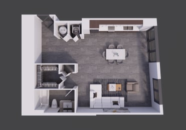 a sq ft apartment with a bedroom and a living room