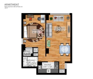 1 Bed 1 Bath Floor Plan at Ashton Heights, Suitland-Silver Hill, MD, 20746