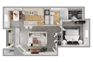 1 Bedroom 1 Bathroom Floor Plan at Sage Apartments, Everett, 98204