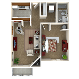 One Bedroom Floor Plan at Eagles Landing Apartments, Everett