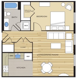 1 Bed1 Bath 615sf Floor Plan at Clayborne Apartments, Alexandria, 22314