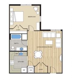 1 Bed1 Bath 673sf Floor Plan at Clayborne Apartments, Virginia