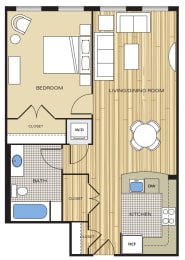 1 Bed1 Bath 680sf Floor Plan at Clayborne Apartments, Alexandria