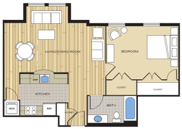 1 Bed1 Bath 700sf b Floor Plan at Clayborne Apartments, Virginia