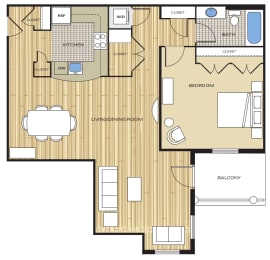 1 Bed1 Bath 920sf Floor Plan at Clayborne Apartments, Alexandria