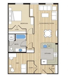 1 Bed1 Bath Den 820sf Floor Plan at Clayborne Apartments, Virginia, 22314