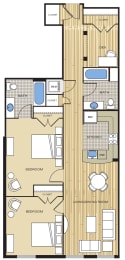 2 Bed2 Bath Den 1025sf Floor Plan at Clayborne Apartments, Alexandria