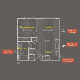 1 bedroom 1 bathroom Floor plan T at The Maxwell Apartments, Arlington, 22203