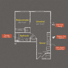 1 bedroom 1 bathroom Floor plan Y at The Maxwell Apartments, Arlington, Virginia