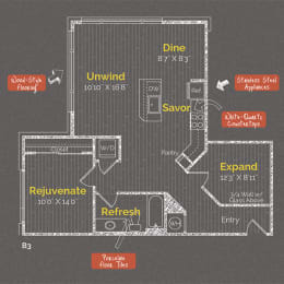 1 bedroom 1 bathroom Floor plan I at The Maxwell Apartments, Virginia, 22203