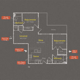 2 bedroom 2 bathroom Floor plan C at The Maxwell Apartments, Arlington, 22203