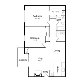 2 bedroom florplan at Elme Leesburg, Virginia, 20176
