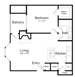 1 Bed | 1 Bath - A1A Floor Plan at Elme Herndon, Virginia, 20171