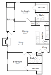 2 Bed | 2 Bath - B2A Floor Plan at Elme Herndon, Herndon, 20171