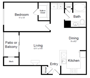 1 Bed | 1 Bath - A1B Floor Plan at Elme Dulles, Herndon