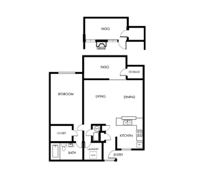 1 bed 1 bath floor plan at Elme Cumberland Apartments, Smyrna, GA, 30080