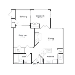1 Bedroom 1 Bathroom Floor Plan at Elme Alexandria, Alexandria, VA, 22304